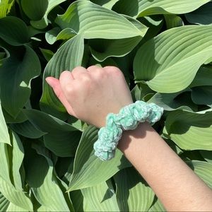 3/$12 Velvet Crochet Mint Green Scrunchie